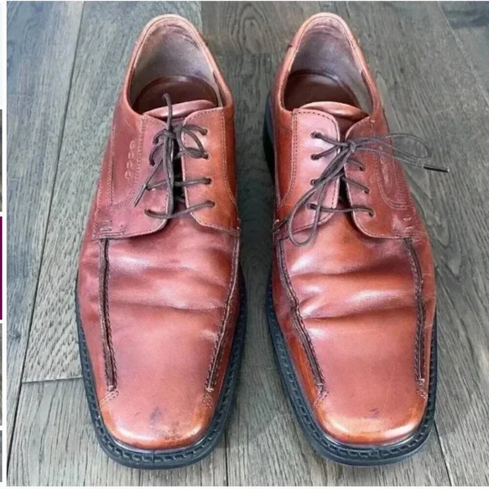 Ecco New Jersey Oxford Dress Shoes Men's Size 43 Brown Leather Comfort Classic